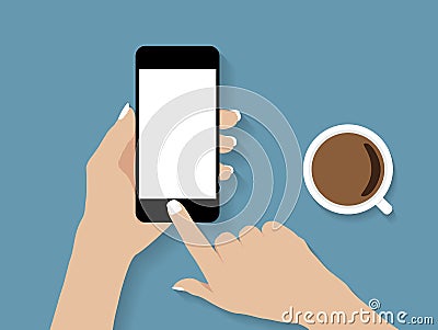 Hand holding and touch phone vector Vector Illustration