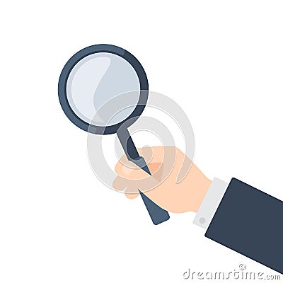 Hand holding transparent magnifying glass vector illustration Vector Illustration