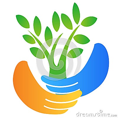 Hand holding tree logo Vector Illustration