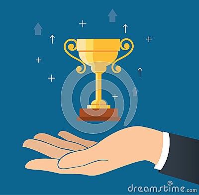 Hand holding trophy cup vector, wining concept Vector Illustration