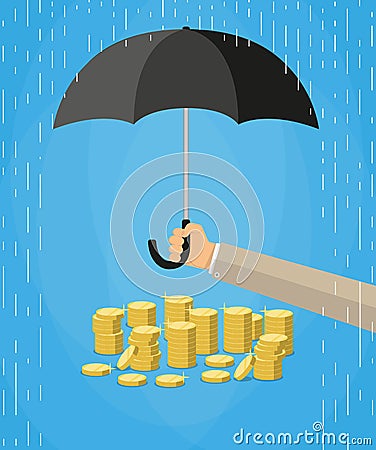 Hand holding umbrella to protect money Vector Illustration