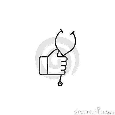 Hand holding up stethoscope outline icon. Element of simple icon for websites, web design, mobile app, info graphics. Signs and sy Stock Photo