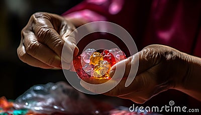 Hand holding vibrant gemstone collection, skilled jeweller generated by AI Stock Photo