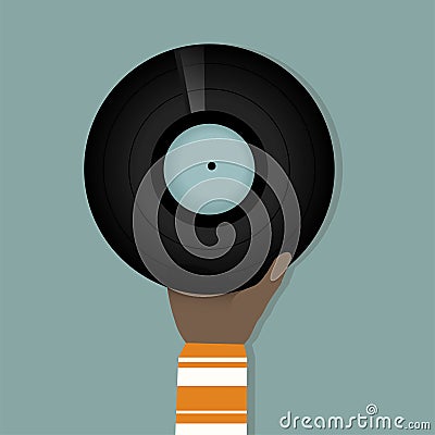 Hand holding vinyl record label Stock Photo