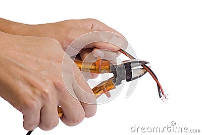 Hand holding a wire cutter Stock Photo