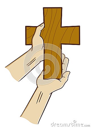 Hand Holding Wooden Christian Cross Vector Illustration