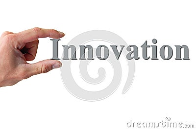 Hand holding the word innovation Stock Photo