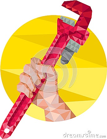Hand Holding Wrench Circle Low Polygon Vector Illustration
