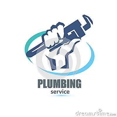 Hand holding a wrench, plumbing service Vector Illustration