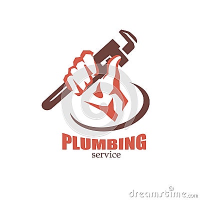 Hand holding a wrench, plumbing service Vector Illustration