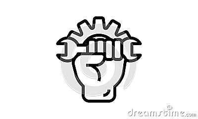 Hand holding wrench tool gear repair vector image Vector Illustration