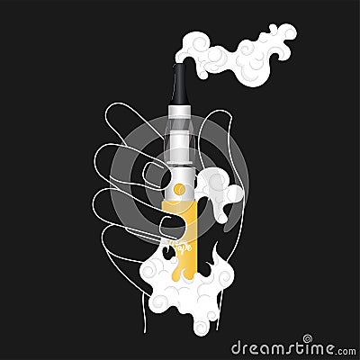 Hand holding a yellow electronic cigarette icon Vector Vector Illustration