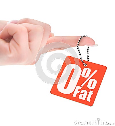 Hand holding zero percent fat tag Stock Photo