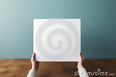 Hand holds blank white paper, a canvas for creative expression Stock Photo