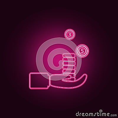 hand holds coins icon. Elements of Sucsess and awards in neon style icons. Simple icon for websites, web design, mobile app, info Stock Photo