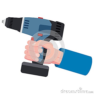 Hand holds electric screwdriver, reapair construction tool, illustration, vector Vector Illustration