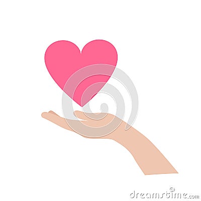 The hand holds the heart. The concept of love, mercy, charity, kindness. Valentine's day illustration Vector Illustration