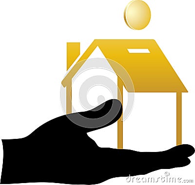 Hand holds a house that saves money Vector Illustration