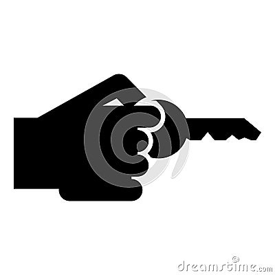 Hand holds key Concept opening Idea success Business access sign Unlock solution Passkey Rent Accessibility symbol icon black Vector Illustration