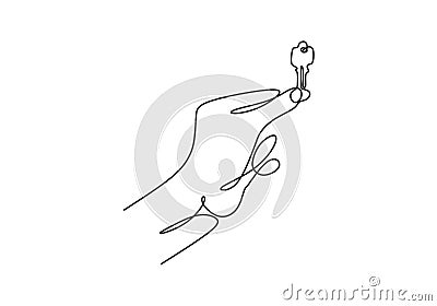 The hand holds the keys to the car or apartment continuous line drawing vector illustration sign and symbol Cartoon Illustration
