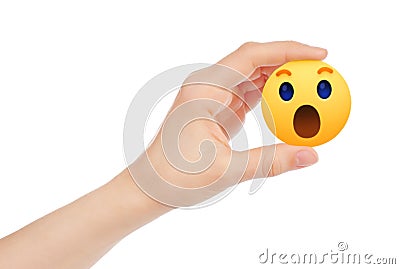 Hand holds new Facebook Wow Empathetic Emoji Reaction Editorial Stock Photo