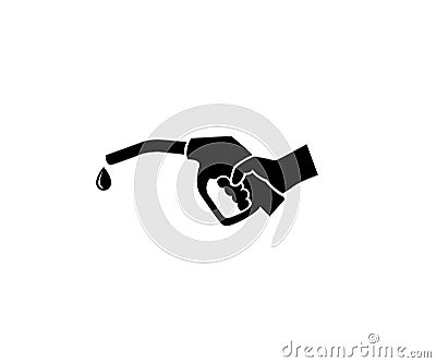 Hand holds a refueling gun and a drop of gasoline logo template. Gas station vector design Vector Illustration