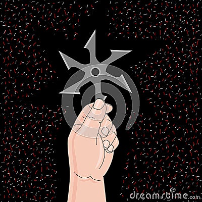 Hand holds shuriken. Shuriken ninja japanese weapon. Vector Illustration