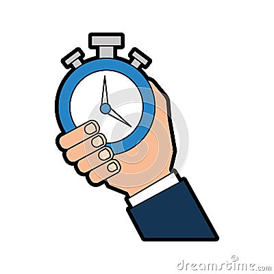 Hand human with chronometer watch isolated icon Vector Illustration