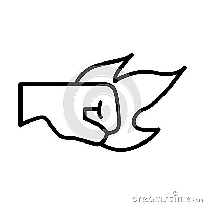 Hand human fist protesting with fire flame line style icon Vector Illustration