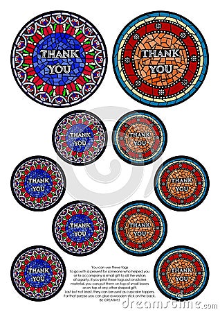 Thank You Tags Round - Illustrated with paint on black surface Stock Photo