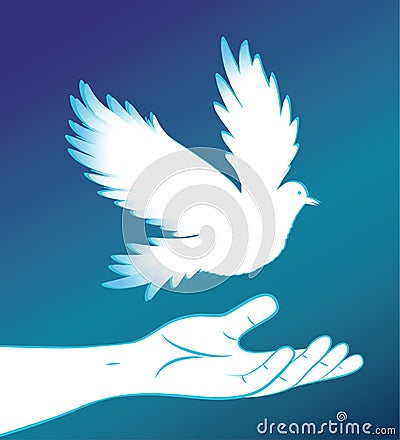 Hand image and bird, pigeon, dove. Vector Illustration