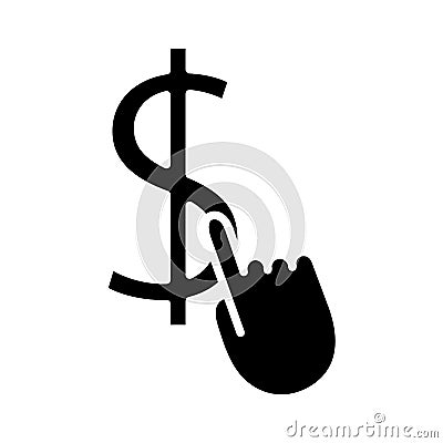 Hand indexing dollar symbol silhouette style icon Vector Illustration