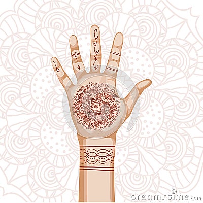 Hand with indian ethnic mehendi ornament Cartoon Illustration