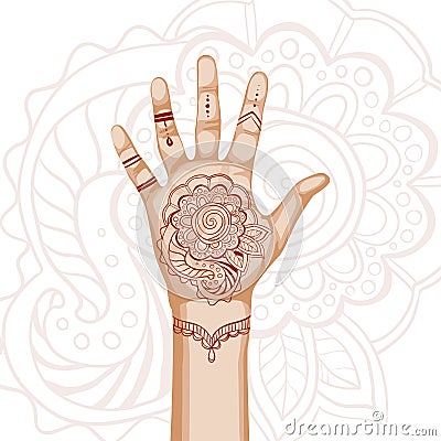 Hand with indian ethnic mehendi ornament Cartoon Illustration