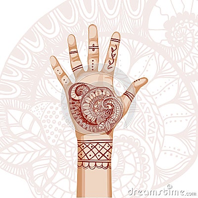 Hand with indian ethnic mehendi ornament Cartoon Illustration