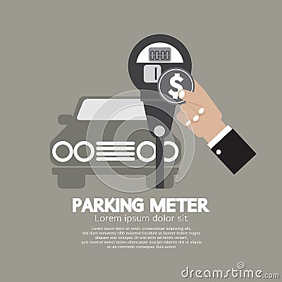 Hand Insert Coin Into Parking Meter Vector Illustration