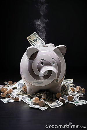 A hand inserting a coin into the piggy bank AI generated Stock Photo