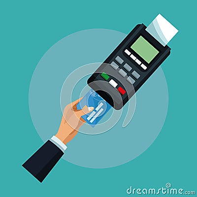 Hand inserting credi card to dataphone Vector Illustration