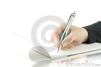 Hand keep pen and writing on the notebook Stock Photo