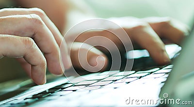 Hand on keyboard Stock Photo