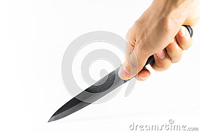 Hand with kitchen knife isolated Stock Photo