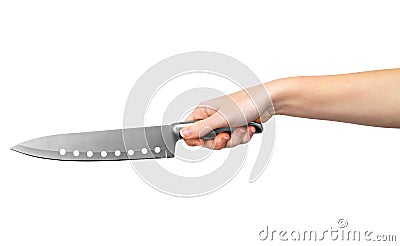 Hand with kitchen knife Stock Photo