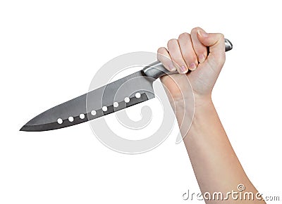 Hand with kitchen knife Stock Photo