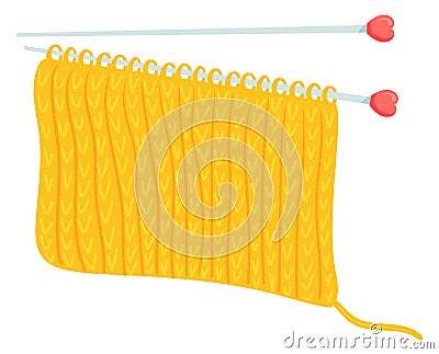 Hand knitting hobby icon. Cartoon needle with yellow wool Vector Illustration