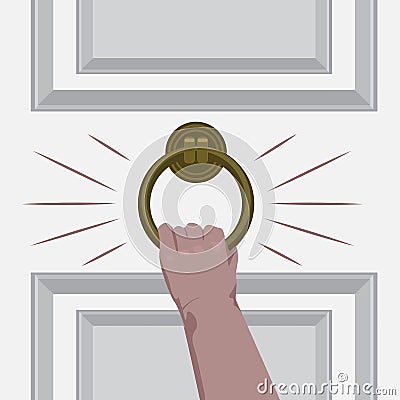 Hand knock on the door of the room. Flat and solid color vector illustration. Vector Illustration