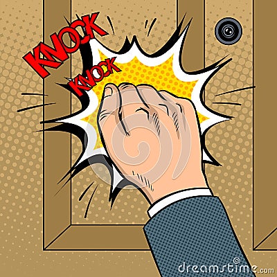 Hand knokning door pop art vector illustration Vector Illustration