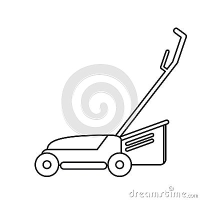 hand lawn mower gardening thin line Cartoon Illustration