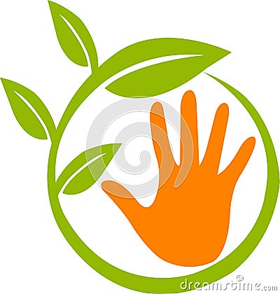 Hand leaf logo Stock Photo