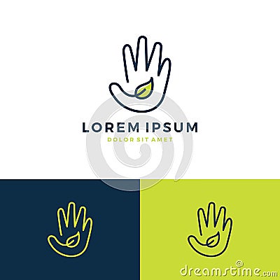 hand leaf logo vector line art Stock Photo