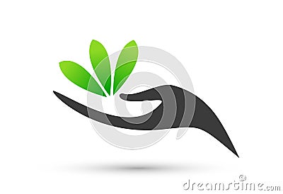 Hand leaf logo on white background Stock Photo